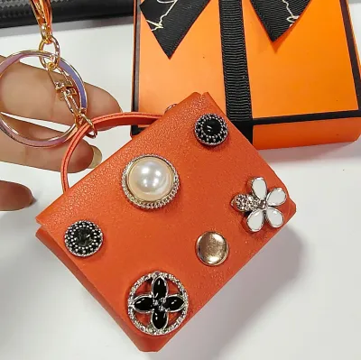Women Fashion Pearl Floral Decoration Mini Wallet Keychain Pendant PU Leather