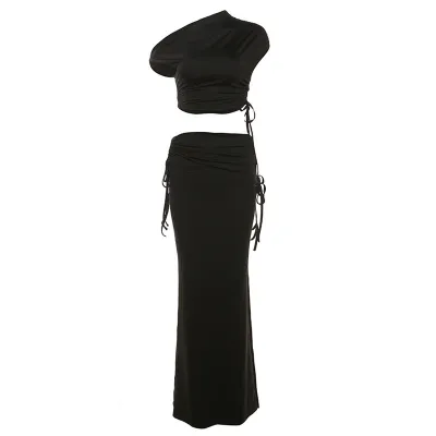 Women Sexy Solid Color Skirt Set Milk Fiber Polyester Spandex