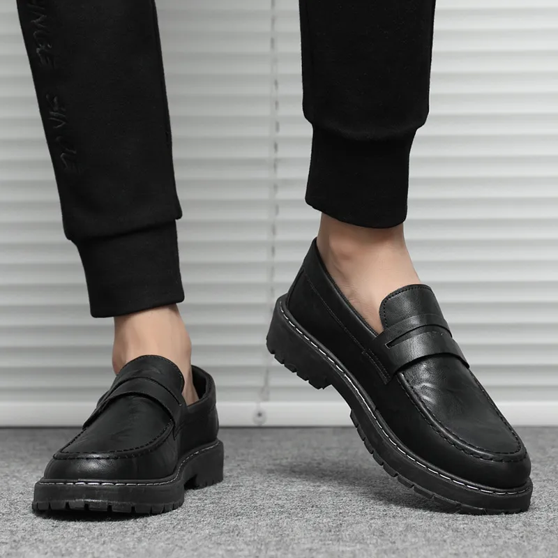 Men Fashion British Style Thick-Soled Slip On Loafers Casual Shoes