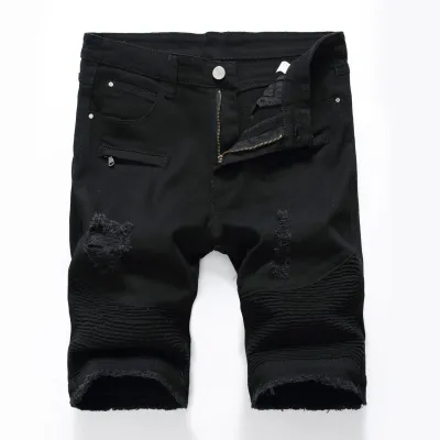 Men Fashion Casual Plus Size Stripe Ripped Bermuda Jeans