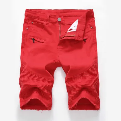 Men Fashion Casual Plus Size Stripe Ripped Bermuda Jeans