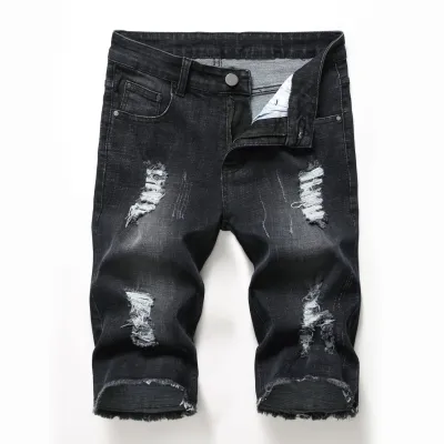 Men Fashion Casual Plus Size Ripped Straight Tube Bermuda Jeans