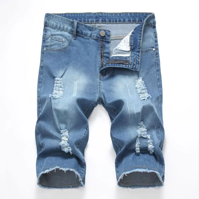 Men Fashion Casual Plus Size Ripped Straight Tube Bermuda Jeans