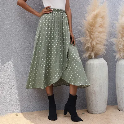 Summer Women Fashion Polo Dot Print Split Skirt