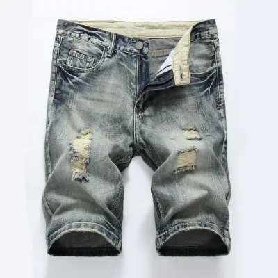 Men Fashion Casual Plus Size Ripped Straight Leg Denim Jeans