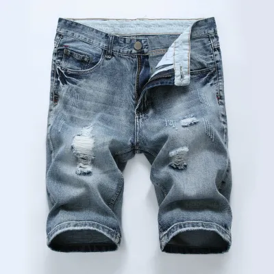 Men Fashion Casual Plus Size Ripped Straight Leg Denim Jeans