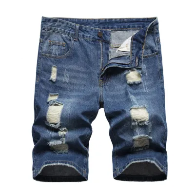 Men Fashion Casual Plus Size Ripped Straight Tube Jeans