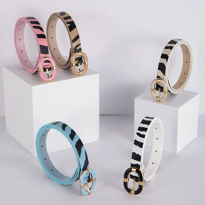 Women Fashion Contrast Printed PU Leather Belt With Pin Buckle