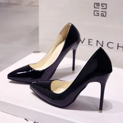 Women's Sexy Patent Leather Glossy Pointed Toe Plus Size Slip On Pumps