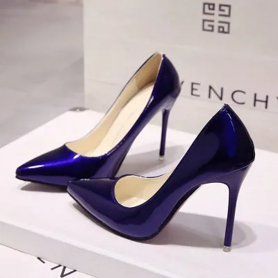 Women's Sexy Patent Leather Glossy Pointed Toe Plus Size Slip On Pumps