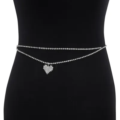 Women Fashion Simple Rhinestone Heart-Shaped Waist Chain Body Jewelry