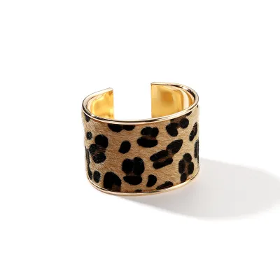 Fashion Exaggerated Women Wild Leopard Opening Metal Cuff Bangle