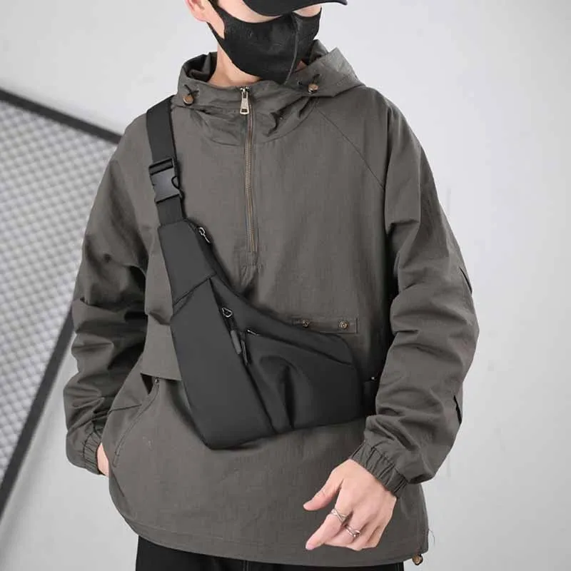 Men Fashion Casual Solid Color Commuter Chest Bag Urban Simplicity Skin Membrane Polyester