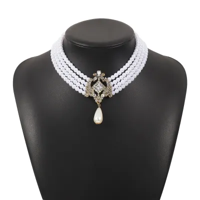 Retro Multilayer Geometric Pearl Necklace