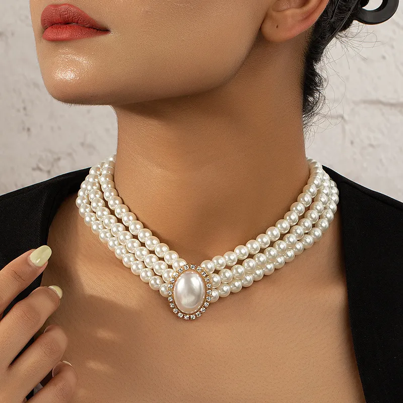 Elegant Multilayer Imitation Pearl Rhinestone Necklace