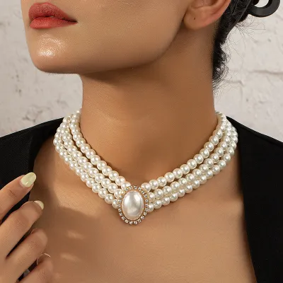 Elegant Multilayer Imitation Pearl Rhinestone Necklace