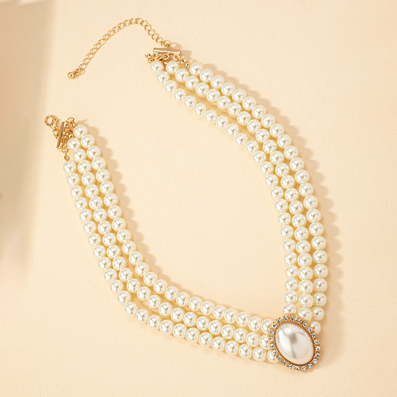 Wholesale Temperament Multilayer Pearl Rhinestone Necklace