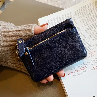 Women Fashion Simple Mini Zipper Genuine Leather Wallets