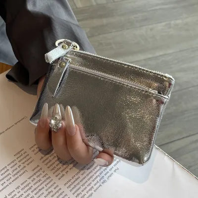 Women Fashion Simple Mini Crack Zipper Leather Purses