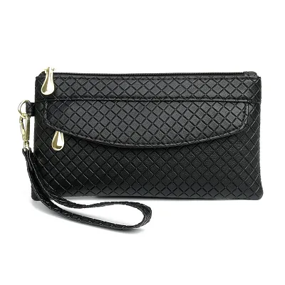 Women Fashion Casual Plaid Zipper Long PU Purse Bags