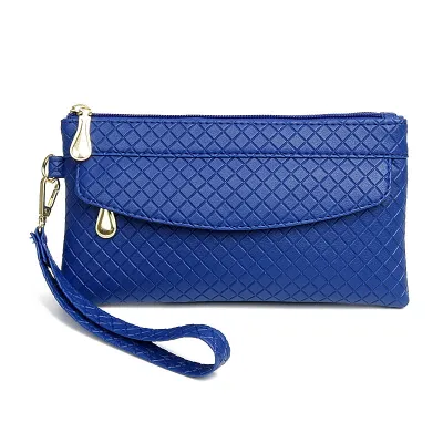 Women Fashion Casual Plaid Zipper Long PU Purse Bags