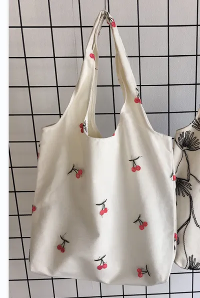 Women Fashion Embroidered Black Butterfly Lace Large Capacity Canvas Tote Bag