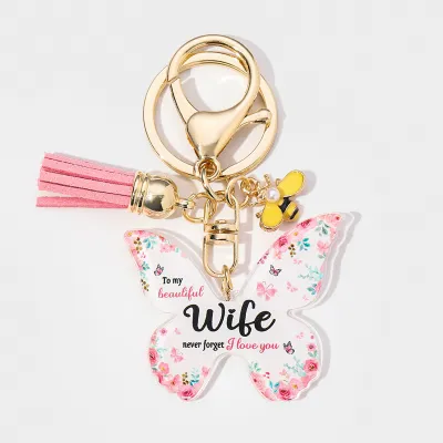 Women Simple Butterfly Acrylic Keychain Pendant for Mother's Day
