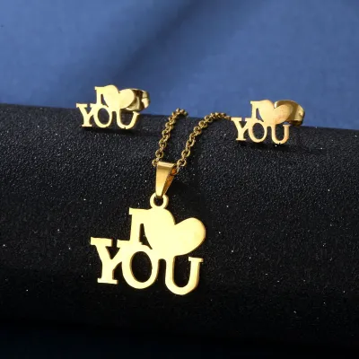 Women's Fashion Simple Smooth Star Footprint Heart Necklace And Earrings Set