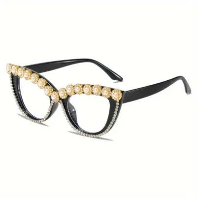 Women Fashion Simple Pearl Rhinestone Decorative Cat Eye Sunglasses
