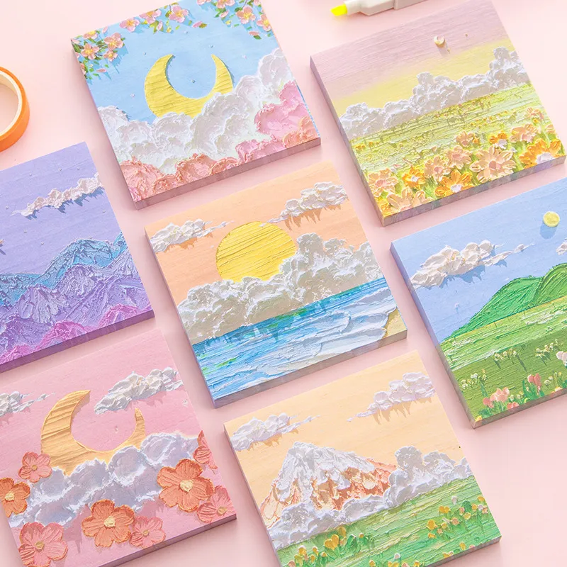 Simple Landscape Oil Painting 3D Post-It Notes Stationery Notebook 80 Pages
