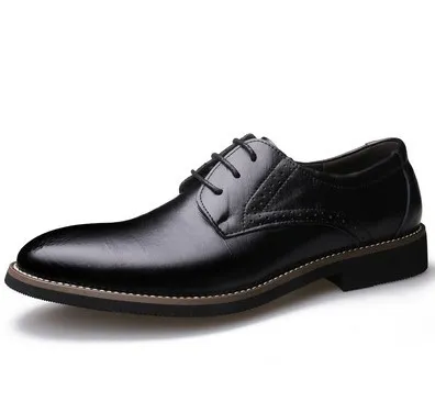 Men Fashion British Style Business Pointed-Toe Lace-Up Leather Shoes