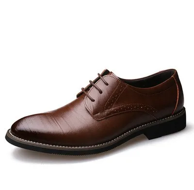 Men Fashion British Style Business Pointed-Toe Lace-Up Leather Shoes