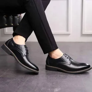 Men Fashion British Style Business Pointed-Toe Lace-Up Leather Shoes