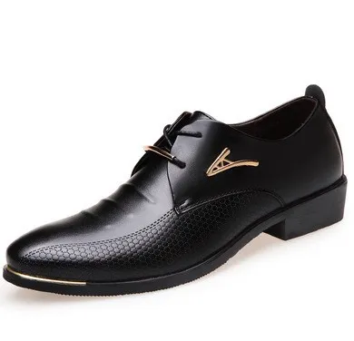 Men Fashion Business British Style Pointed-Toe Lace-Up Leather Shoes