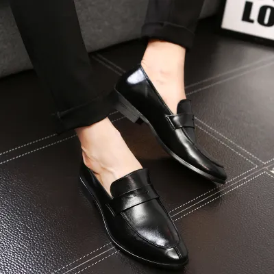 Men Fashion Casual Solid Color Slip On Loafers Business Shoes