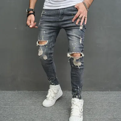 Men Fashion Casual Jogger Ripped Jeans