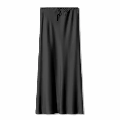 Women Elegant Solid Color High Waist Drawstring Satin Skirt