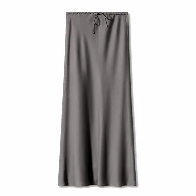 Women Elegant Solid Color High Waist Drawstring Satin Skirt