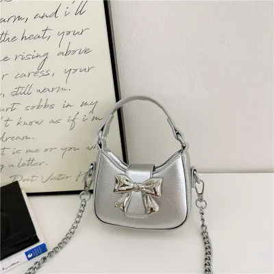 Kids Girls Fashion Casual Bow PU Crossbody Bag with Stripes