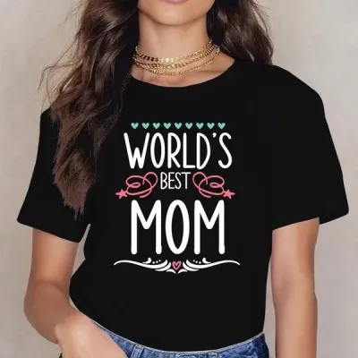 Women's Mother's Day Heart Print Elegant Crewneck Short Sleeve T-Shirt