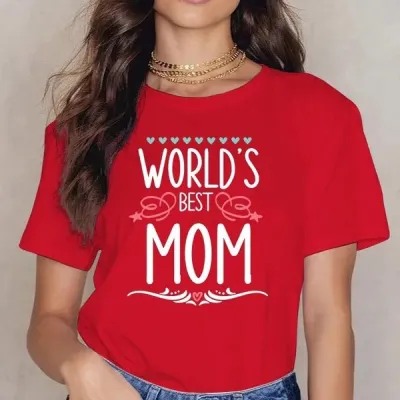 Women's Mother's Day Heart Print Elegant Crewneck Short Sleeve T-Shirt