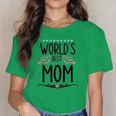 Women's Mother's Day Heart Print Elegant Crewneck Short Sleeve T-Shirt