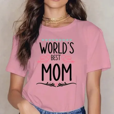 Women's Mother's Day Heart Print Elegant Crewneck Short Sleeve T-Shirt