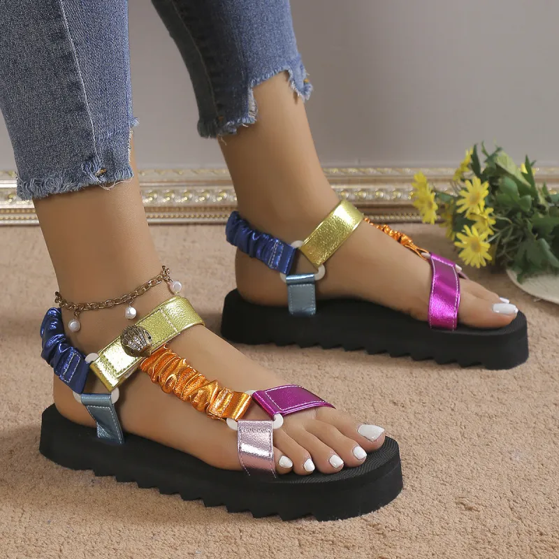 Women Casual Plus-Size Roman Velcro Sandals with Thick Sole