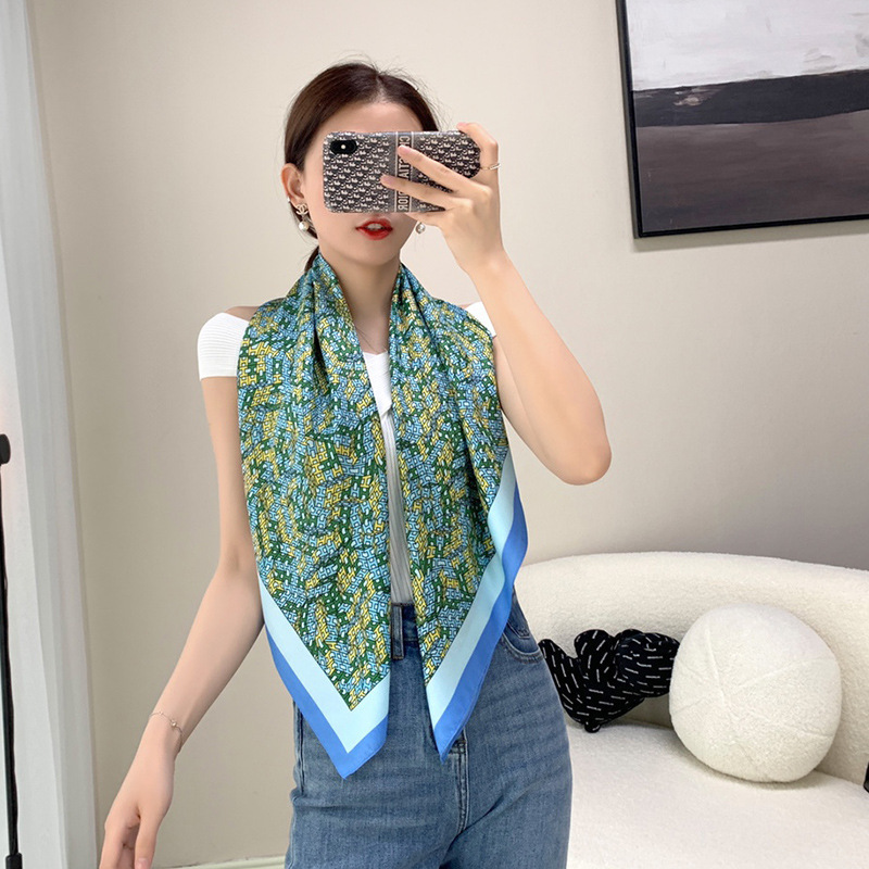 Wholesale Women Fashion Geometric Dot Floral Print Silk Scarf
