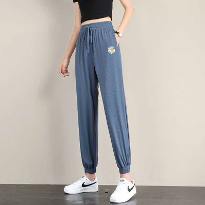 Ice Silk Sports Pants Women Loose Summer Casual Jogger Bloomers