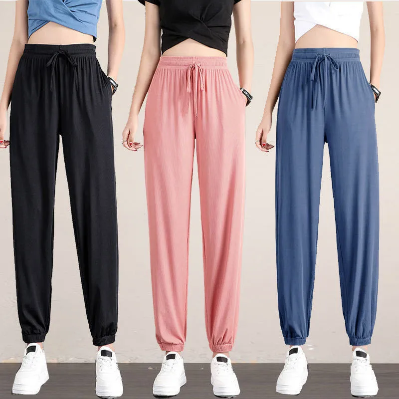 Ice Silk Sports Pants Women Loose Summer Casual Jogger Bloomers