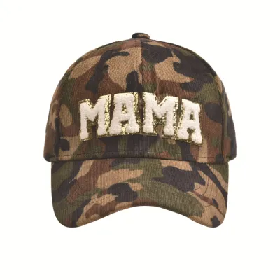 Vintage Women Leopard Camouflage Corduroy Letter Mama Baseball Cap