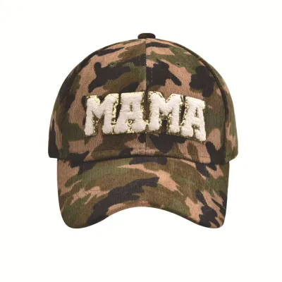 Vintage Women Leopard Camouflage Corduroy Letter Mama Baseball Cap