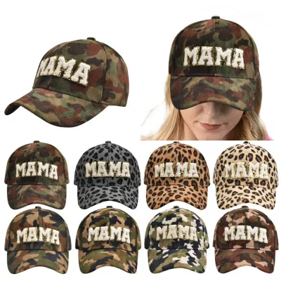 Vintage Women Mom Leopard Camouflage Corduroy Letter Mama Baseball Cap